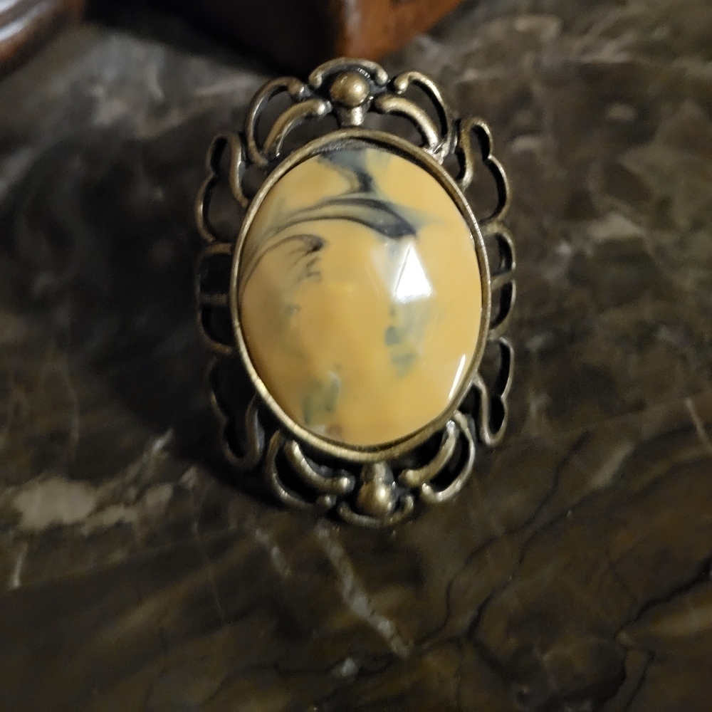 Yellow Marbled Oval Statement Ring